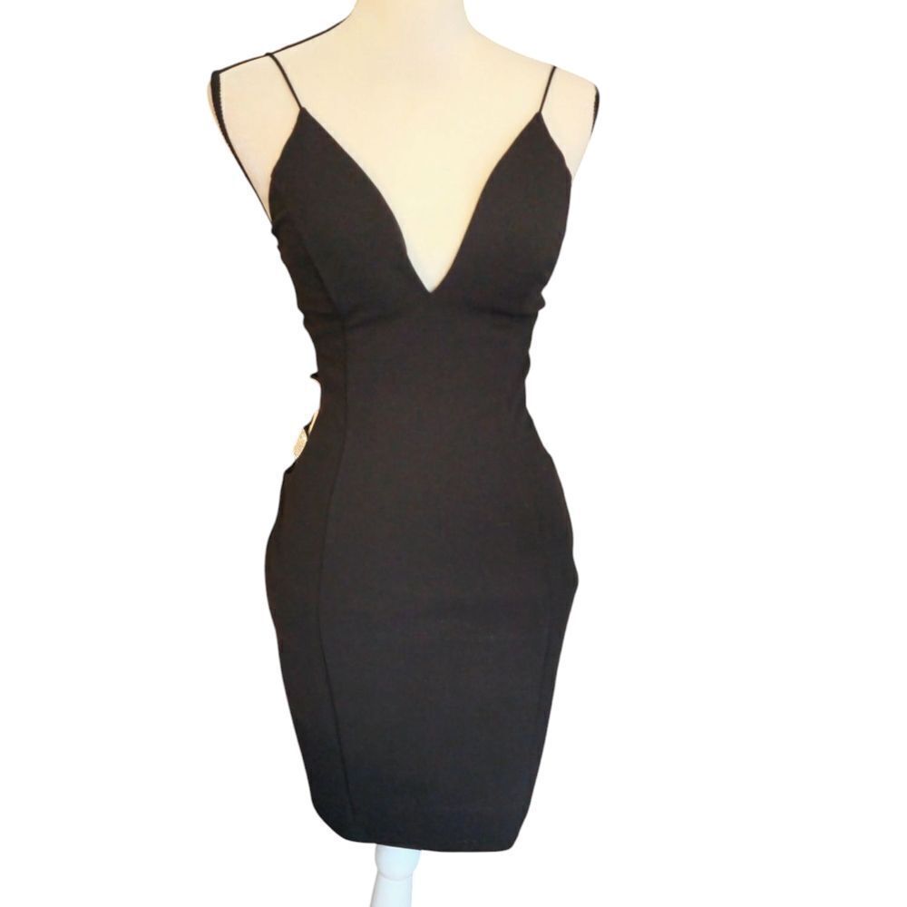 Windsor Black Deep Vneck Spagetti Strap Dress